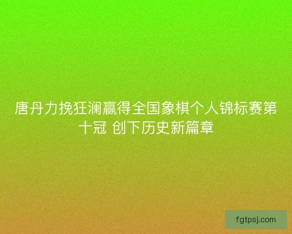 唐丹力挽狂澜赢得全国象棋个人锦标赛第十冠 创下历史新篇章